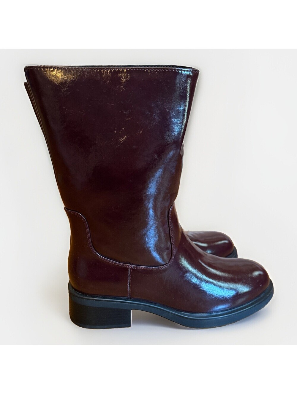 NEW Shoe’N Tale Burgundy Mid Calf Faux Patent Shiny Boots Size 9 9.5